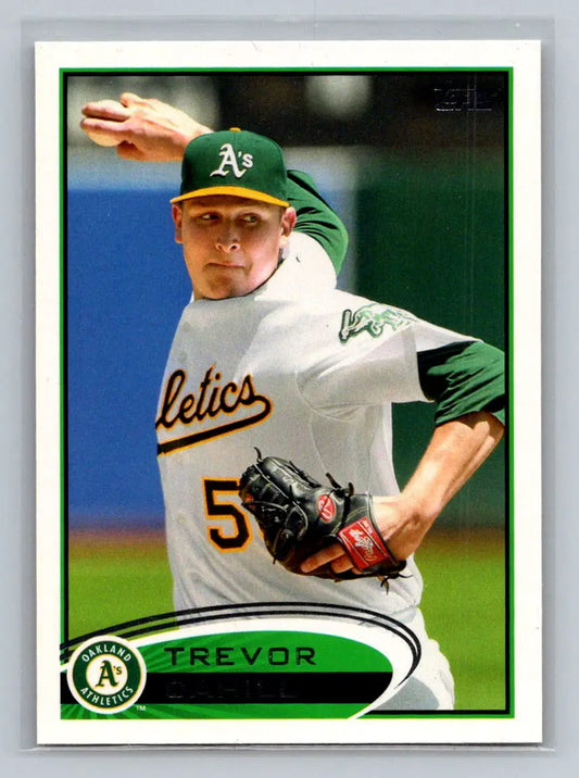 Baseball card of Trevor Cahill, pitcher for Oakland Athletics, from trading cards collection