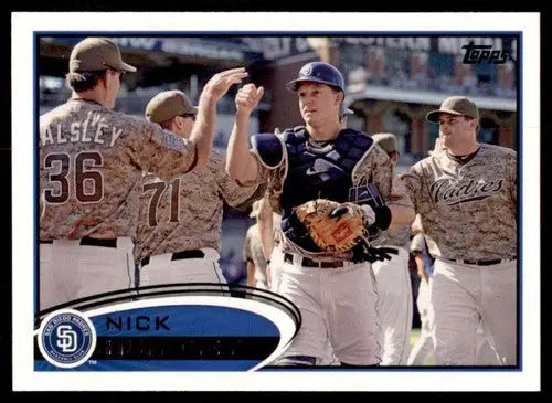 Original gloss baseball trading card of Nick Hundley NM-MT featuring catcher in camouflage jerseys