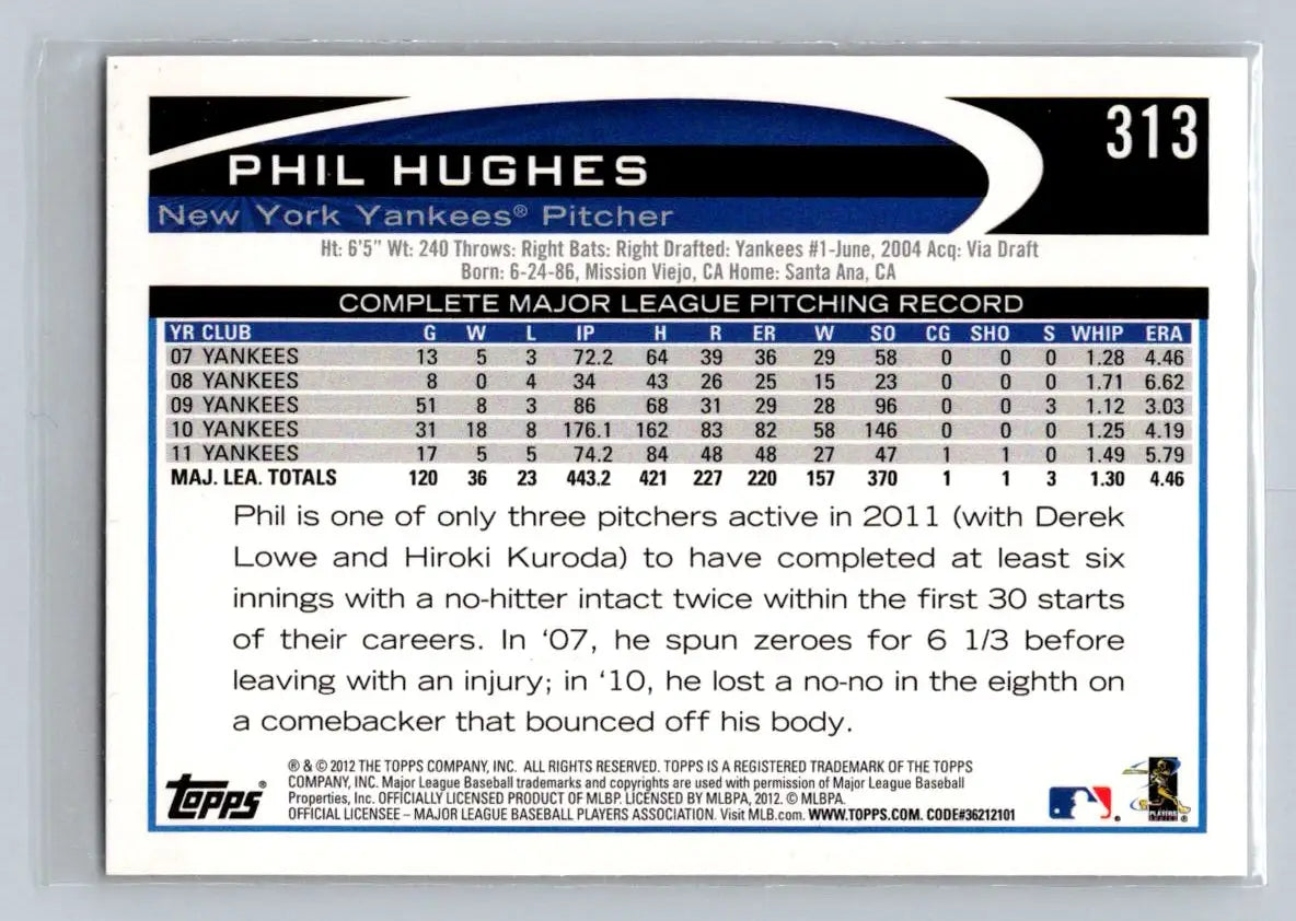 Phil Hughes baseball card 2012 Topps 313a Phil Hughes New York Yankees collectible