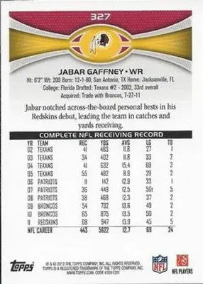 2012 Topps #327 Jabar Gaffney NM-MT Redskins ID:81396 - Football Card Single