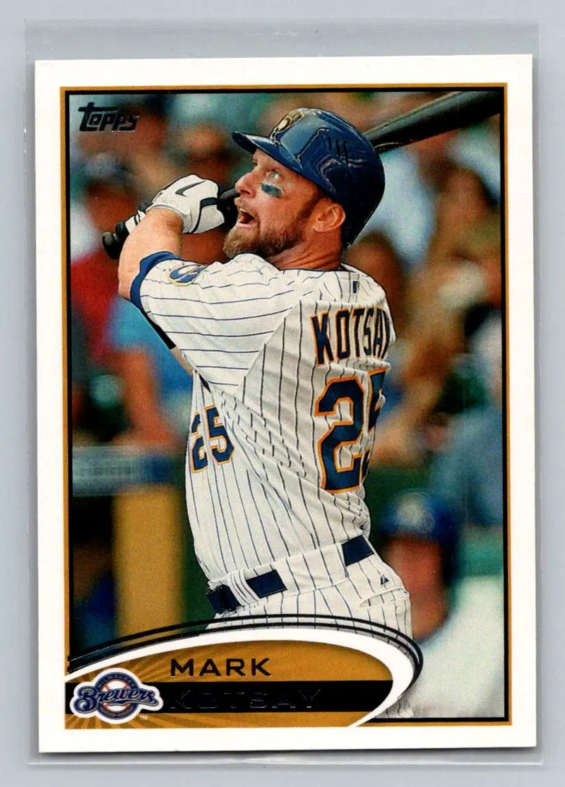 2012 Topps 327a Mark Kotsay Milwaukee Brewers baseball card showcasing Mark Kotsay