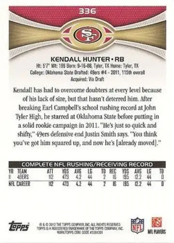 2012 Topps #336 Kendall Hunter NM-MT 49ers ID:81398 - Football Card Single