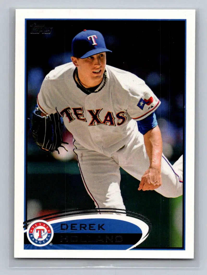 Derek Holland 2012 Topps #34a baseball card featuring the Texas Rangers pitcher
