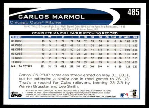 2012 Topps #485 Carlos Marmol NM-MT Cubs ID:72525 - Baseball Card Single