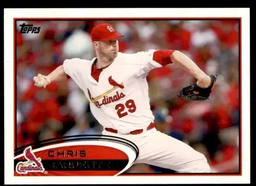 Original gloss baseball card of Chris Carpenter from 2012 Topps #490 featuring Simply Sandoval