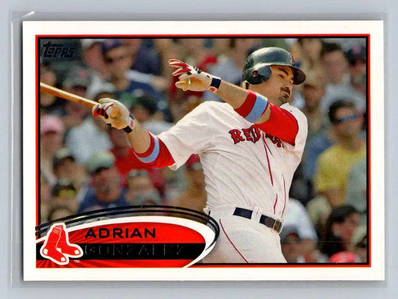 2012 Topps #50a Adrian Gonzalez baseball card featuring Boston Red Sox player