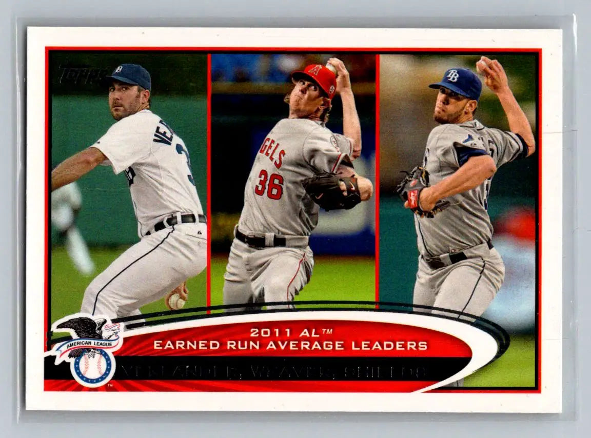 Baseball card featuring Justin Verlander, Jered Weaver, and James Shields as ERA leaders
