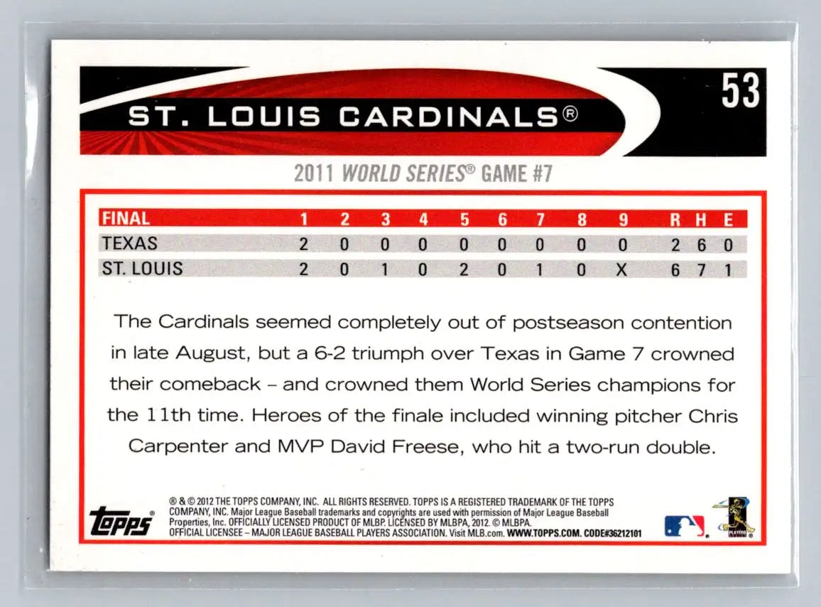 2012 Topps #53 St. Louis Cardinals baseball card for trading card collectors