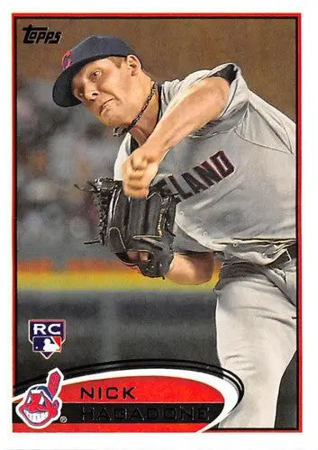 Original gloss baseball card featuring Nick Hagadone rookie Indians from 2012 Topps