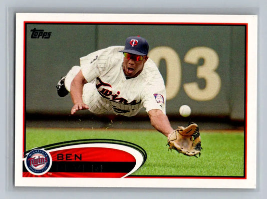 Baseball card of 62b Ben Revere diving for a catch with the Minnesota Twins