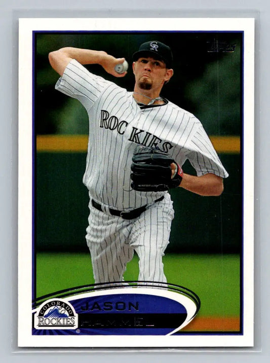Baseball card of Jason Hammel from 2012 Topps #68a featuring the Colorado Rockies