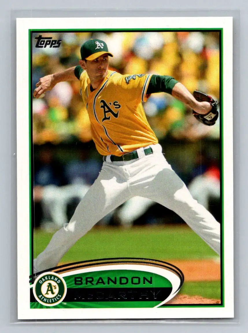 2012 Topps #73b Brandon McCarthy baseball card featuring Oakland Athletics pitcher