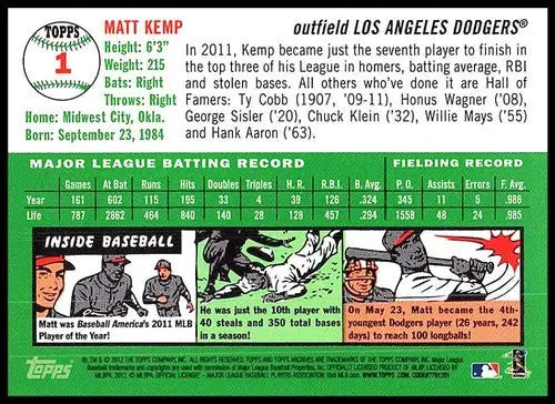 2012 Topps Archives #1 Matt Kemp NM-MT Dodgers ID:81505 - Baseball Card Single