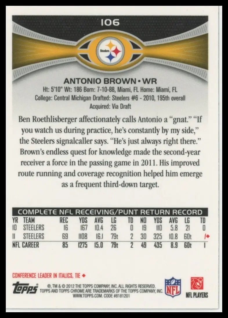 2012 Topps Chrome - Antonio Brown #106 - Football Card Single