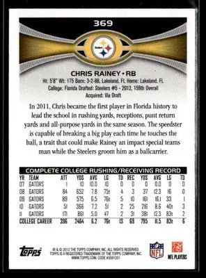2012 Topps Chrome Chris Rainey #53 RC Pittsburgh Steelers - Football Card Single