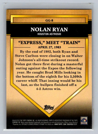Nolan Ryan Golden Greats baseball card from the 2012 Topps #GG-8 collection