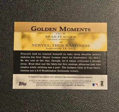 2012 Topps #GMA-BP Brad Peacock Golden Moments Autographs - Baseball Card Single