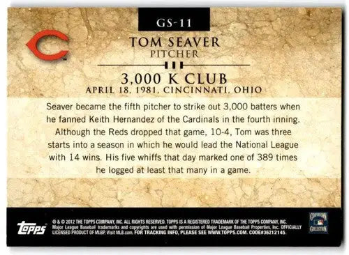 Tom Seaver baseball card back featuring original gloss from 2012 Topps Gold Standard series