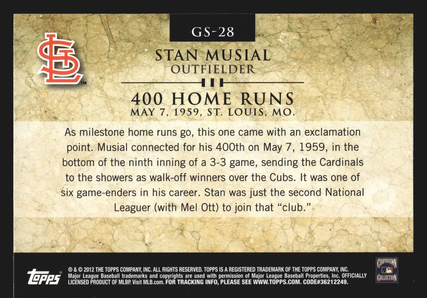 2012 Topps Gold Standard Stan Musial #GS-28 St. Louis Cardinals HOF - Baseball Card Single