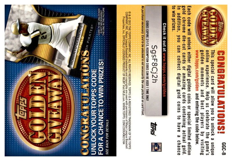 Roberto Clemente Topps Golden Giveaway baseball card from 2012 Golden Giveaway Baseball series