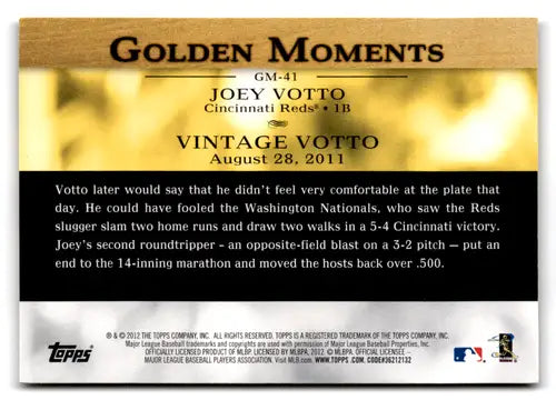 Joey Votto baseball card from Topps Golden Moments with original gloss, Reds ID 73203