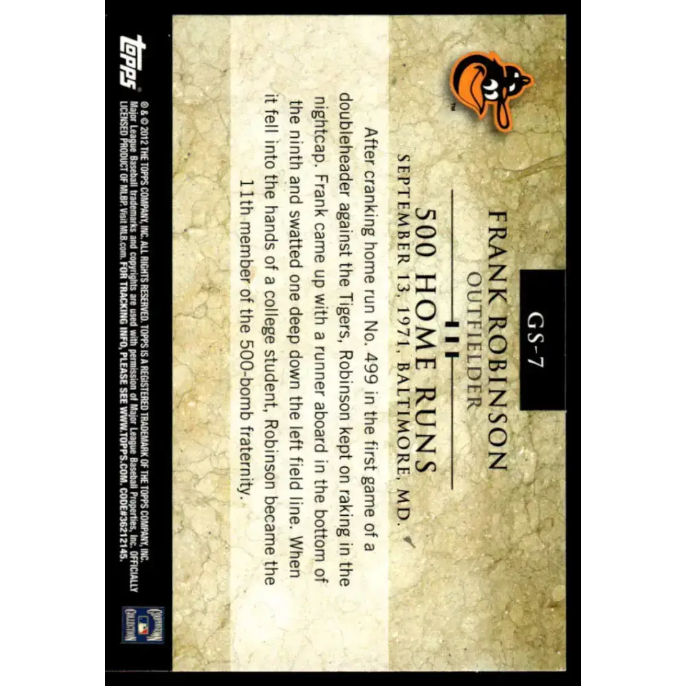 2012 Topps #GS-7 Frank Robinson EX/NM Baltimore Orioles Baseball Card - Baseball Card Single