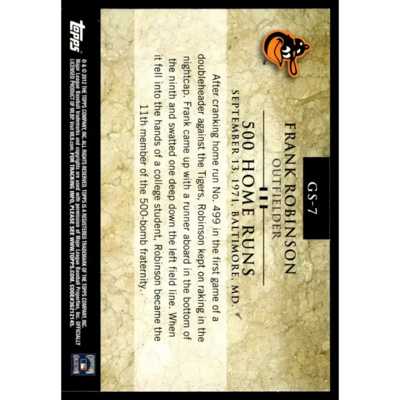 2012 Topps #GS-7 Frank Robinson EX/NM Baltimore Orioles Baseball Card - Baseball Card Single