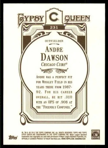 Original gloss Gypsy Queen Andre Dawson baseball card from 2012 Topps Gypsy Queen series
