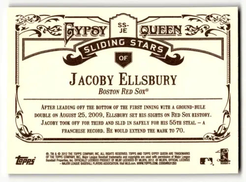 2012 Topps Gypsy Queen Sliding Stars #JE Jacoby Ellsbury NM-MT Red Sox ID:54400 - Baseball Card Single