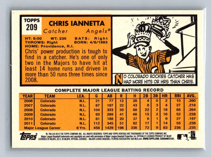 Chris Iannetta 2012 Topps Heritage #209 baseball card for Los Angeles Angels fans