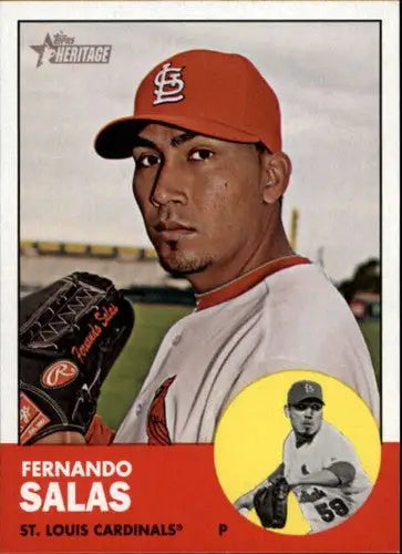 Original gloss 2012 Topps Heritage Fernando Salas baseball card featuring Cardinals card