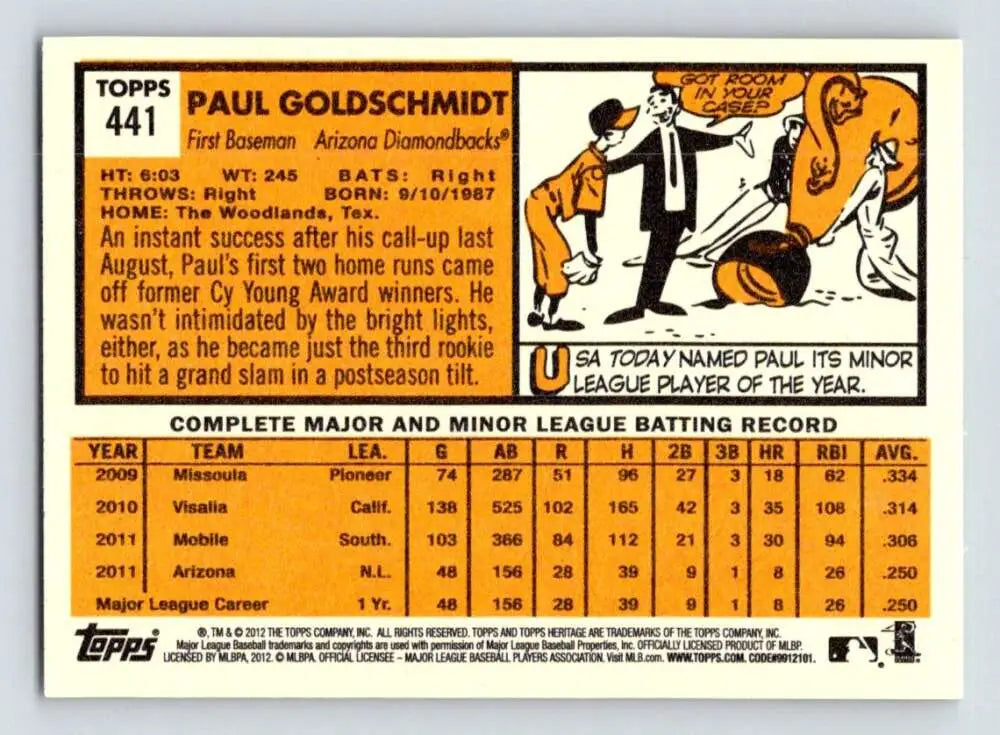 2012 Topps Heritage #441 Paul Goldschmidt NM-MT SP Diamondbacks ID:72052 - Baseball Card Single