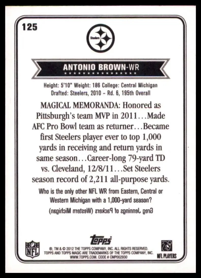 2012 Topps Magic - Antonio Brown #125 - Football Card Single