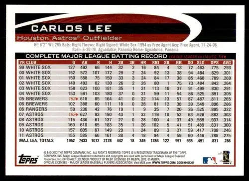 2012 Topps Opening Day #220 Carlos Lee NM-MT Astros ID:72403 - Baseball Card Single