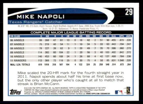 2012 Topps Opening Day #29 Mike Napoli NM Near Mint Rangers ID:81513 - Baseball Card Single