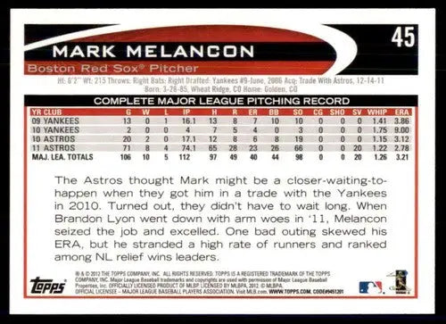 Original gloss of 2012 Topps Opening Day Mark Melancon baseball trading card