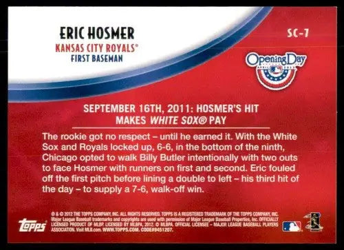 Eric Hosmer baseball card from 2012 Topps Opening Day Superstar Celebrations