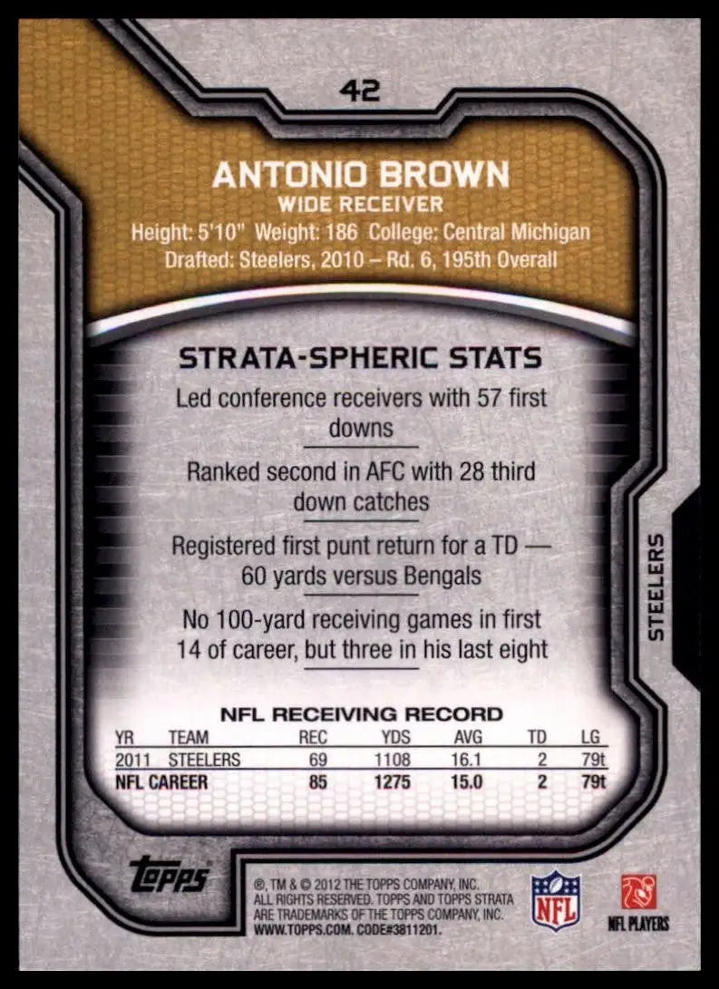 2012 Topps Strata - Antonio Brown #42 Thin Stock - Football Card Single