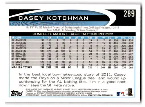 2012 Topps Target Red Border #289 Casey Kotchman NM-MT Rays ID:72296 - Baseball Card Single