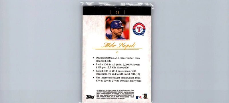 Mike Napoli baseball card from 2012 Topps Tribute Bronze #/299 collectible item