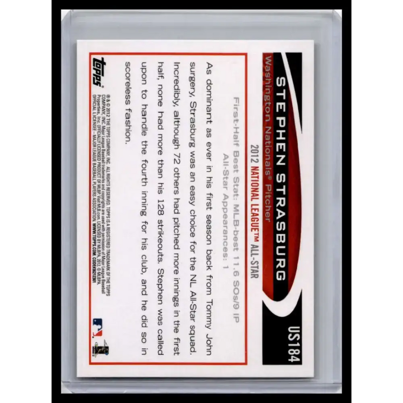 2012 Topps Update #US184 Stephen Strasburg NM-MT Washington Nationals Baseball Card - Baseball Card Single