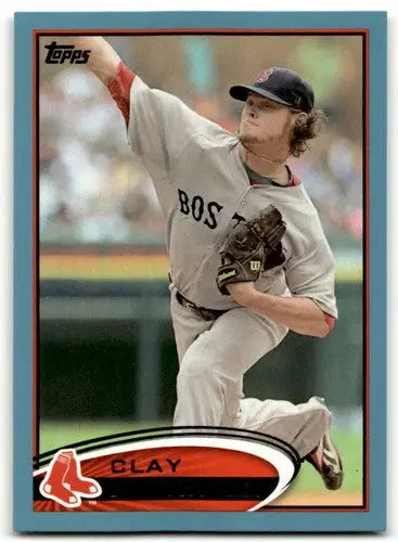 Original gloss baseball card of Clay Buchholz with blue border from 2012 Topps Wal-Mart