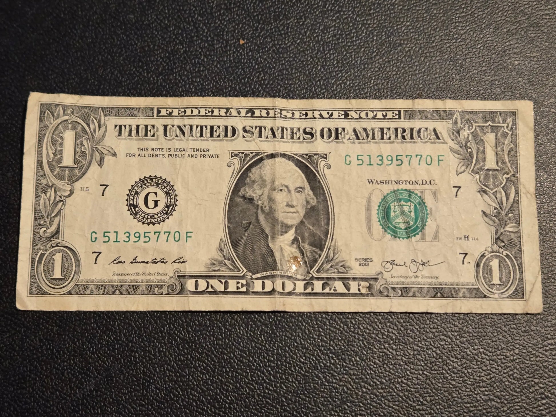 2013 $1 One Dollar Federal Reserve Note Chicago G Series Washington Bill - Coins & Currency