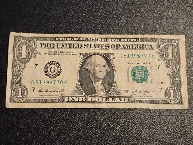 2013 $1 One Dollar Federal Reserve Note Chicago G Series Washington Bill - Coins & Currency