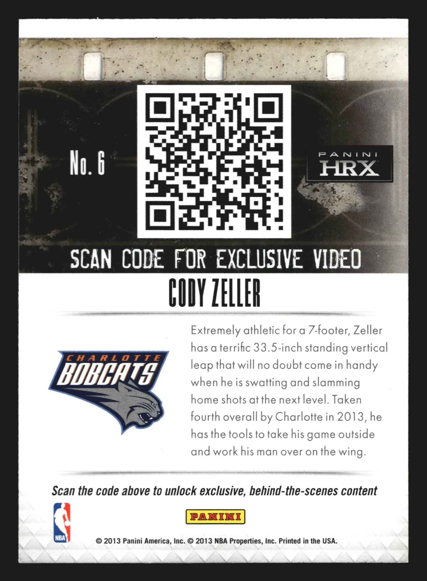 2013-14 Panini HRX #6 Cody Zeller Charlotte Bobcats RC