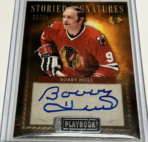 Bobby Hull autographed hockey card from 2013-14 Panini Playbook Storied Signatures