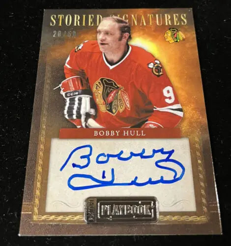 Bobby Hull autographed hockey card from Panini Playbook Storied Signatures #20/50