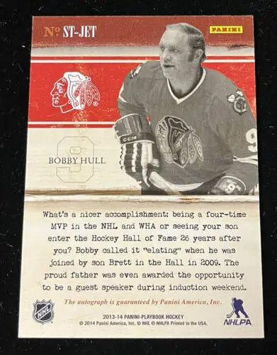 Bobby Hull hockey card from Panini Playbook Storied Signatures #20/50 Auto HOF