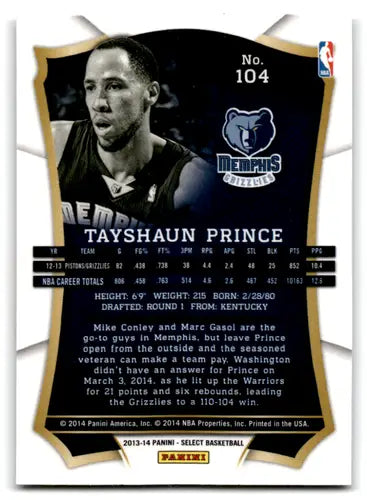 2013-14 Panini Select #104 Tayshaun Prince EX/NM Grizzlies ID:67550 - Basketball Card Single