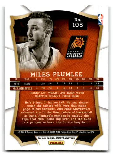 2013-14 Panini Select #108 Miles Plumlee EX/NM Suns ID:67537 - Basketball Card Single